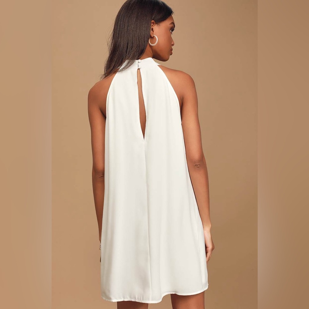 Lulus Love of Mine White Halter Mini Midi Swing Dress, Size L,‎ NWT - Picture 2 of 15